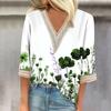 Женская модная футболка с V-образным вырезом и кружевным винтажным цветочным принтом, повседневный топ с семью рукавами