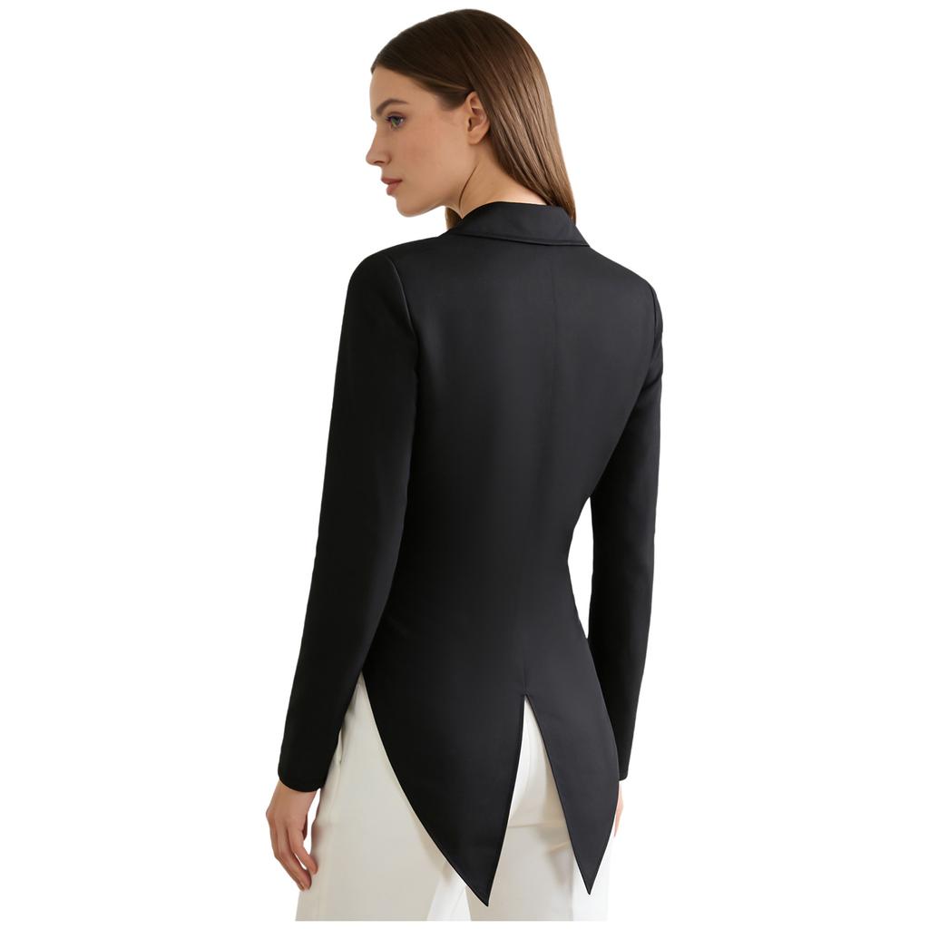 S-XL Женская винтажная фрачная куртка с заостренным лацканом, V-образный вырез, открытая спереди, длинный рукав, смокинг, верхняя одежда для коктейлей, официантки, косплея