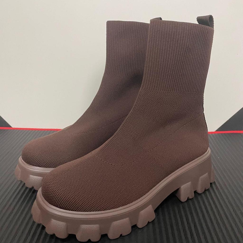 Autumn Winter New Shoes Women Thick-soled Casual Large Size Knitted Short Boots Women Thick Soled Casual Large Size Knitted Short Boots