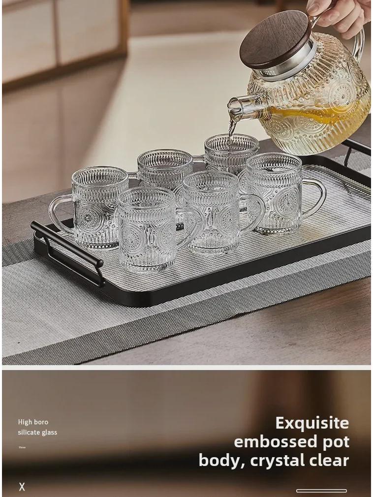 Стильный термостойкий стеклянный чайник с ручкой - большой емкости цветочный чайник для прохладительных напитков