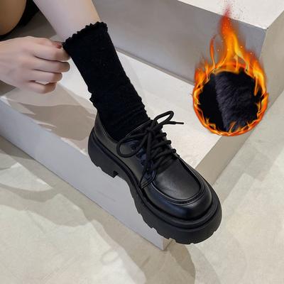 Зимние женские мокасины Теплые плюшевые туфли-оксфорды на платформе в стиле преппи со шнуровкой Повседневные туфли на толстой подошве Y2K Zapatillas De Mujer