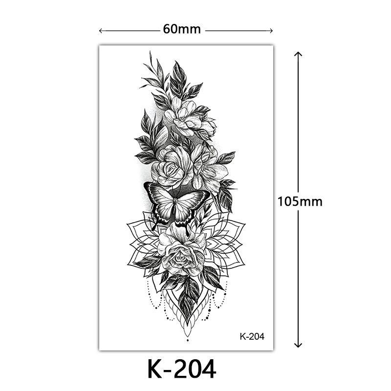 English Letter & Flower Butterfly Tattoo Stickers - Waterproof & Sketch Line Design