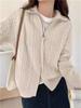 Korean Style Cable Knit Double Zipper Shawl Cardigan for Women