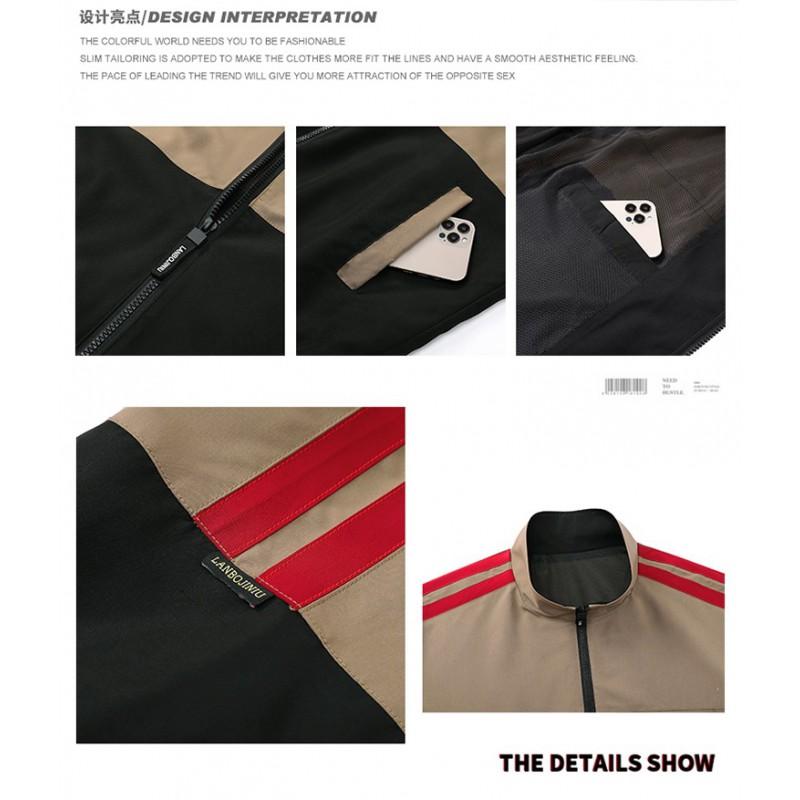 Mens Stand Collar Color Block Jacket Loose Fit Streetwear Two Stripe Outdoor Coat 2025