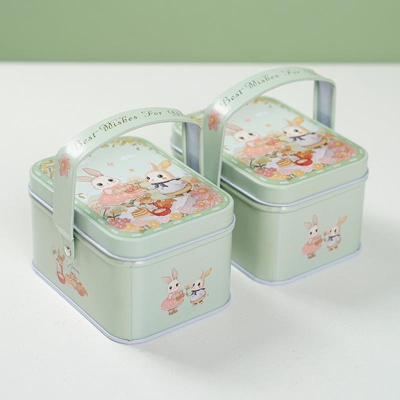 Жестяная коробка для конфет, детские подарки, маленькая жестяная коробка, коробка для печенья, портативная подарочная коробка с кроликом для украшения на день рождения, свадьбу, вечеринку