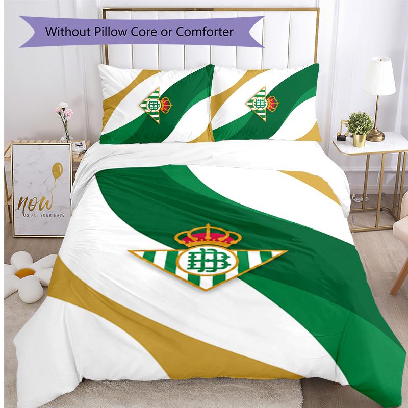 Real Betis Football Printed 3 Pieces Bedding Set, Comfortable Skin Friendly Bedroom Duvet Cover Set