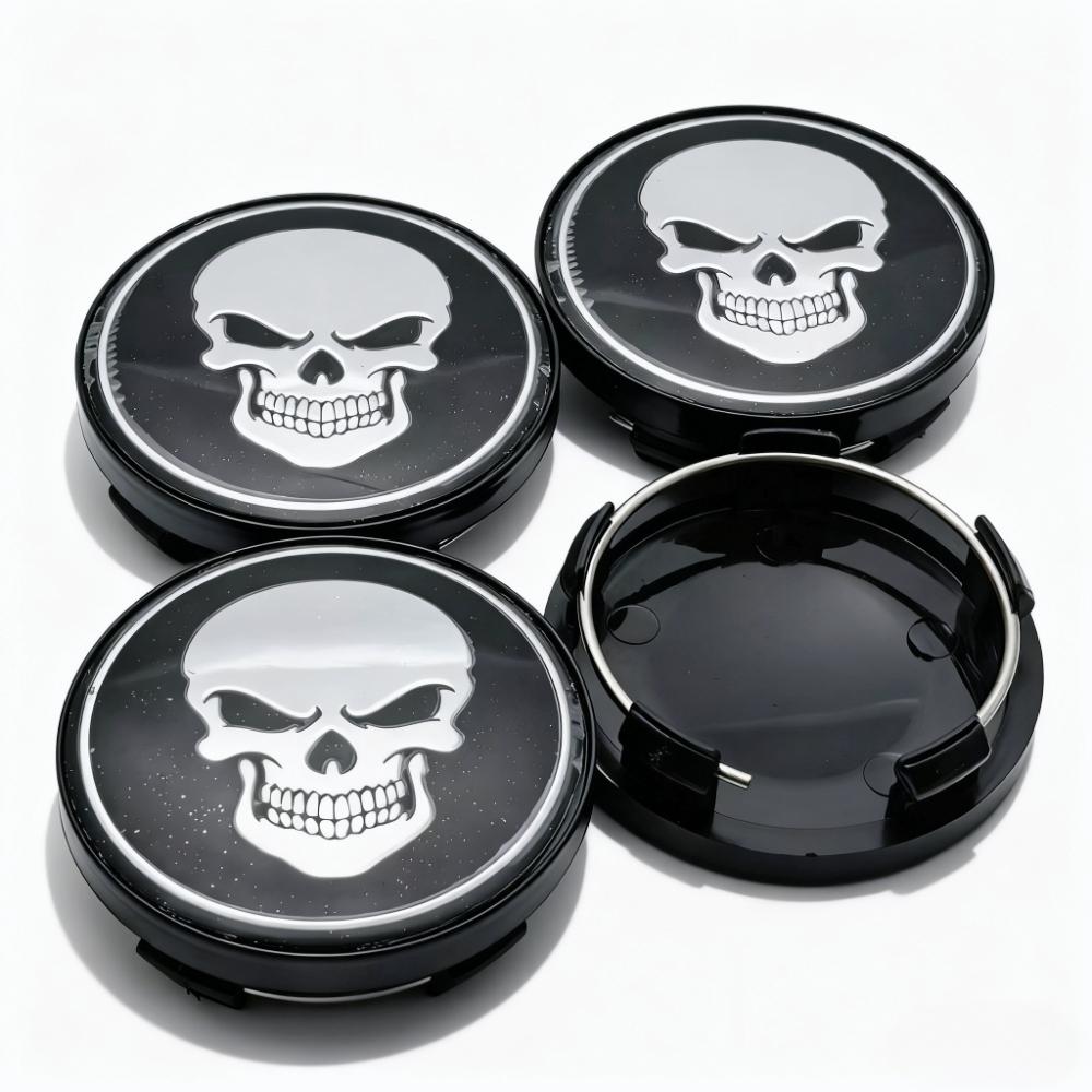 4pcs/Set SKULL Logo Emblem Badge Car Wheel Center Caps 58MM 54MM Wheel Rim Hubcaps Hub Center Dust Cover Replace Car Accessories