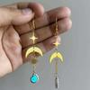 Celestial Mermaid Earrings, Crescent Moon & Sun, Seashell Dangle, Gold Earrings, Ocean Jewelry
