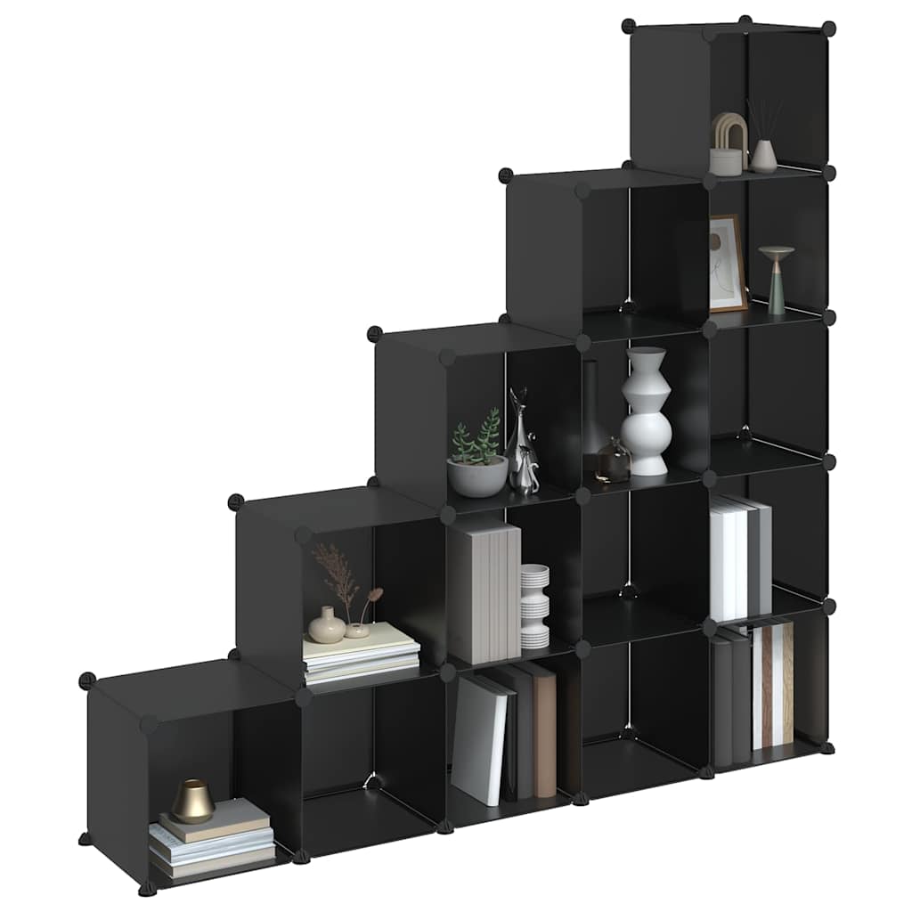 Shelving System with 15 Cubes Black PP