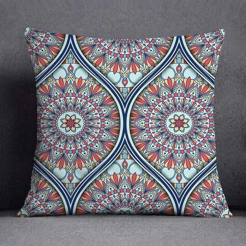 Retro Mandala Pattern Double Sided Pillowcase Decorative Square Cushion Cover for Home and Office Insert Not Included