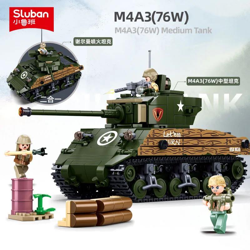 Sluban 715 шт. M4A3 средний танк модель кирпичи WW2 классический армейский бронированный танк фигурка строительные блоки набор DIY игрушки для детей подарки