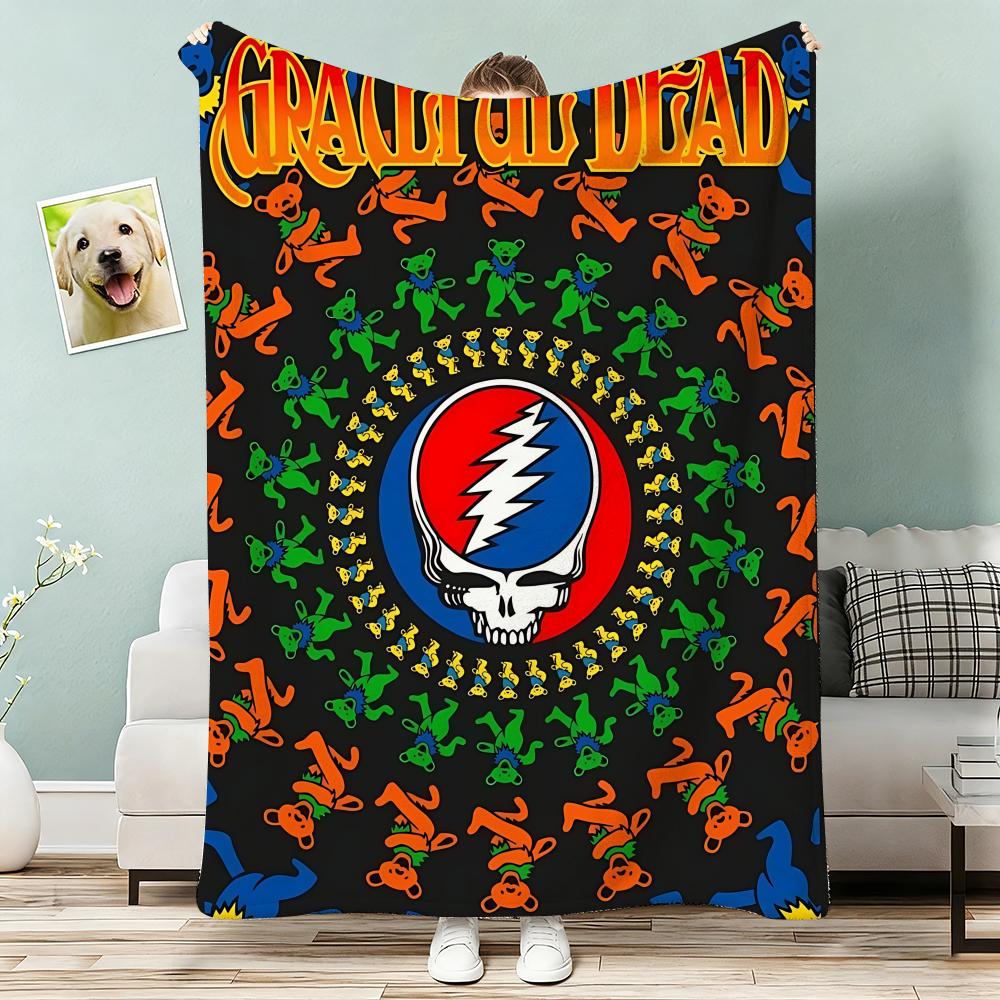 Album G-Grateful D-Dead band Throw Lightweight 240g Flannel Blanket Soft Skin-friendly for Summer Cooling