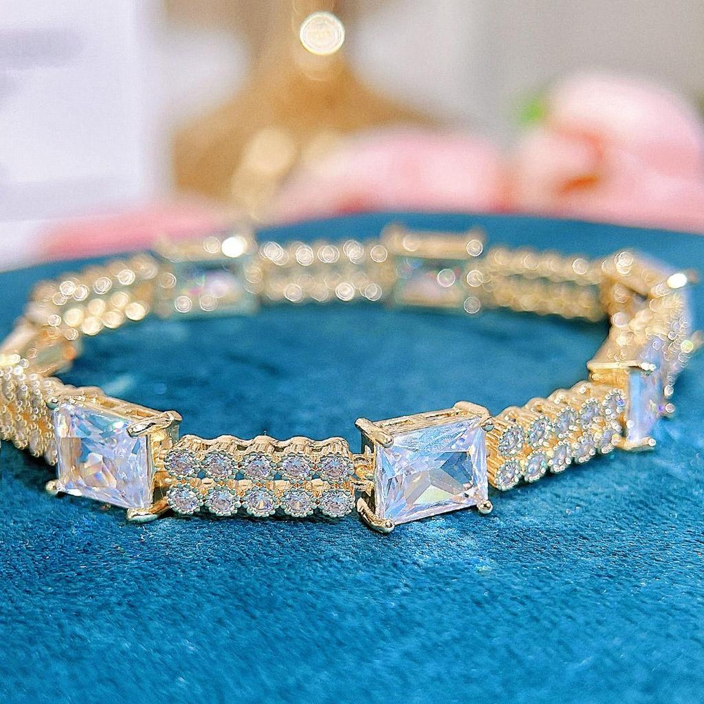 WWJ Fashion Golden Hollow Square Tennis Bracelet Shiny Zircon Lady Simple Party All-Match Jewelry Hand Accessories