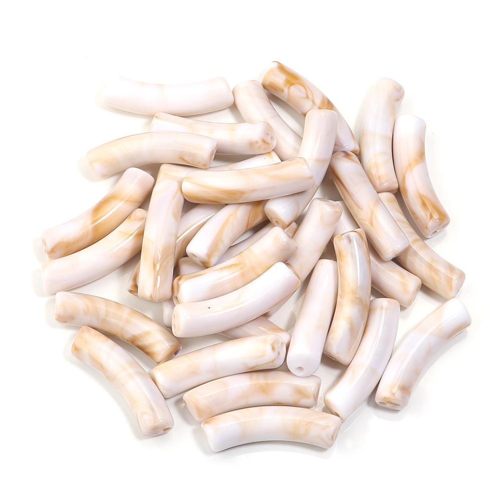 30pcs/lot Acrylic Curved Tube Beads Dual Color Thin Bamboo Shape Loose Spacer Bead For DIY Bracelet Necklace Jewelry Accessories