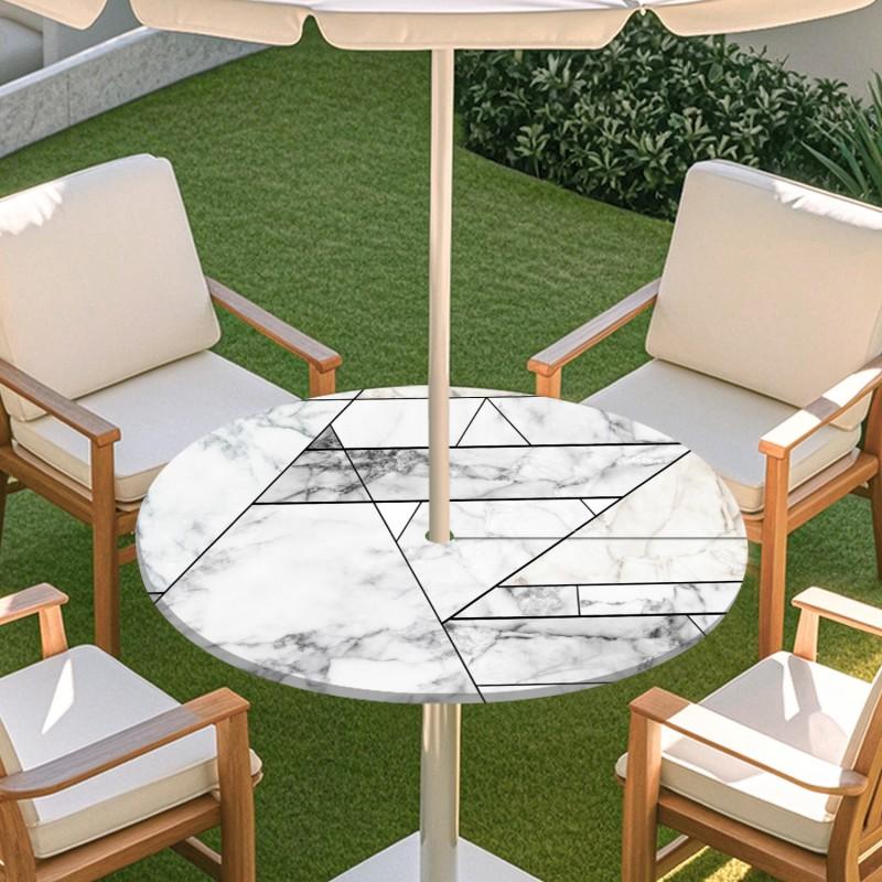 Outdoor Round Table Cover With Umbrella Hole Elastic Edge Waterproof Patio Dining Tablecloth Garden Terrace