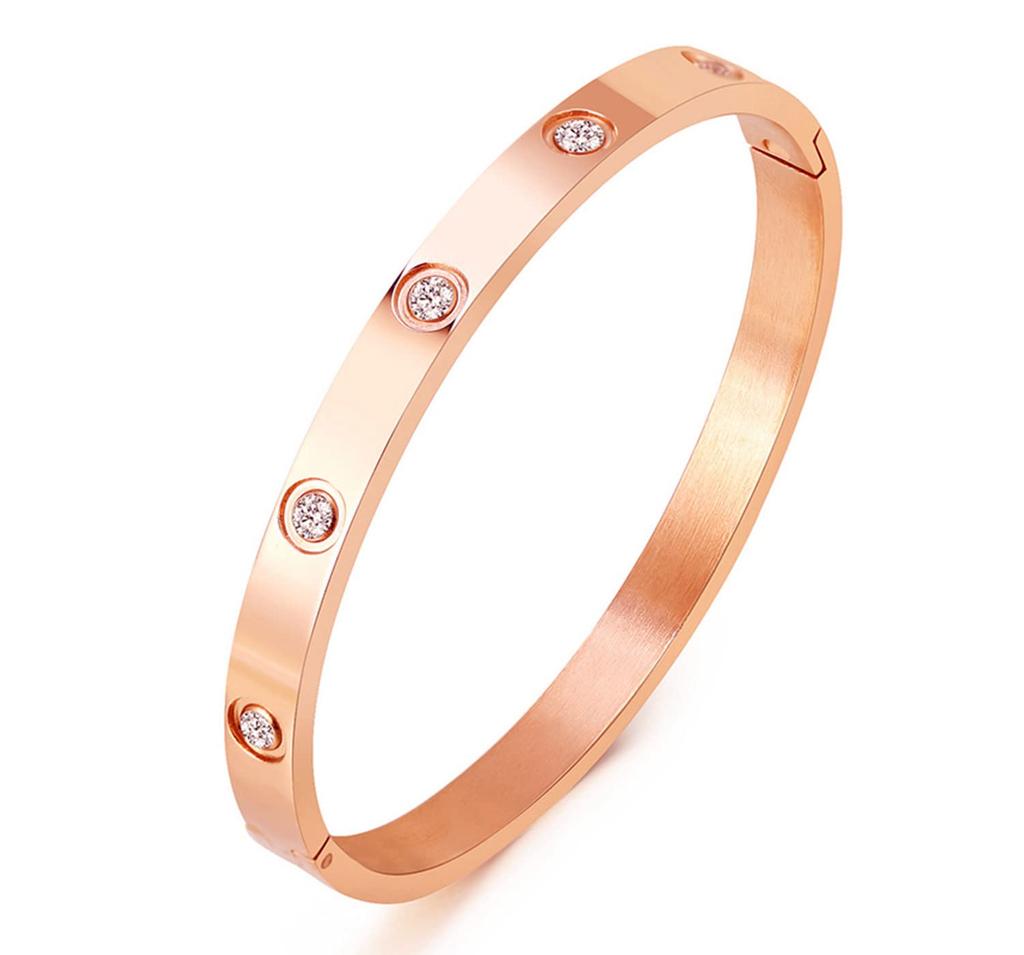 ALTERA Luxury LOVE Crystal 6mm Thickness Bangles High Quality PVD Stainless Steel Oval Bracelet No Fade Zircon for Women Gift
