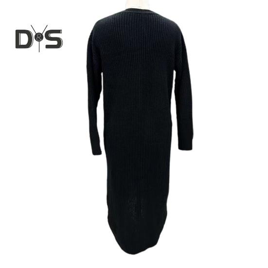 Women Fall Winter Dress Irregular Split Hem Knitted Loose Soft Thick Warm Long Sleeve Solid Color Mid Length Sweater Dress