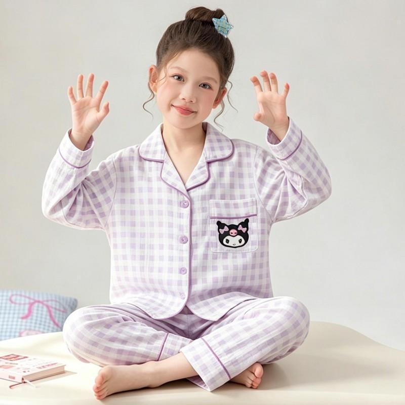 Girls Long Sleeve Cloud Cotton Pajamas Set Cute Open Front Homewear