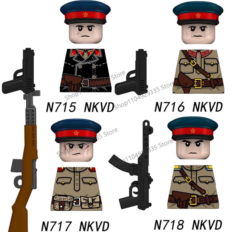 N417-422 MOC Military Soldiers Figures Building Blocks US Army Cavalry Artillery Guards Officer Accessories Guns Bricks Toys Boy