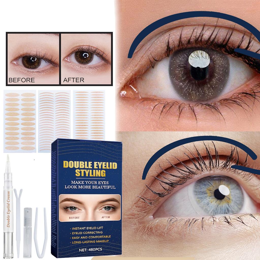 Лента для век, 480 шт. полосок для подтяжки век, водонепроницаемые полоски для двойных век, мгновенная подтяжка век для сильно обвисших, неровных, нависших, моно-веков 2 мл