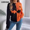 Autumn and Winter Women's Halloween Spooky Pumpkin Clashing Colours Knitted Long Sleeve Pullover Sweater