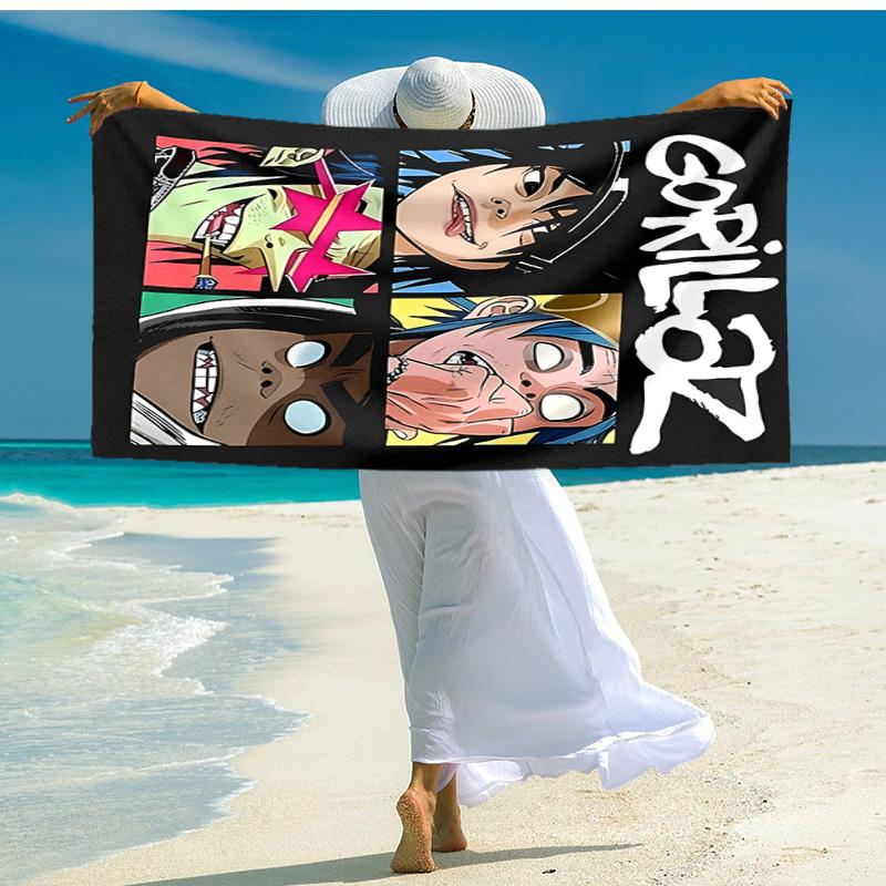 proof beach towel with Gorillaz band pattern - soft,absorbent,quick-drying,machine washable - perfect for swimming,camping,bathing