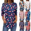 3/4 Length Sleeve Womens Tops Summer T-Shirts Print O Neck Casual Basic Tee Button Shirts Tunic Tops