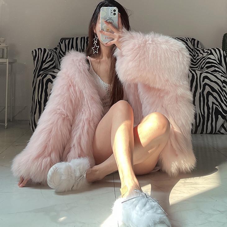 Winter new imitation fox fur woven imitation fur jacket women's bat sleeves big hat lazy wind fur top