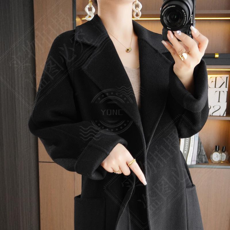 Женское кашемировое пальто средней длины в корейском стиле двустороннее - Высококачественная чистая шерсть, свободный крой для осени и зимы