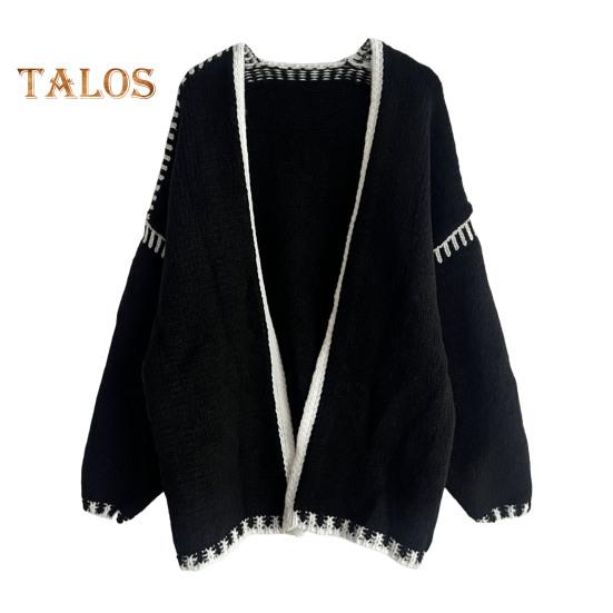 Весна Осень Женское Пальто Трикотажное Толстое Свободное Длинные Рукава Кардиган Однотонный Теплый Повседневный Повседневный Рабочий Уличный Свитер Куртка