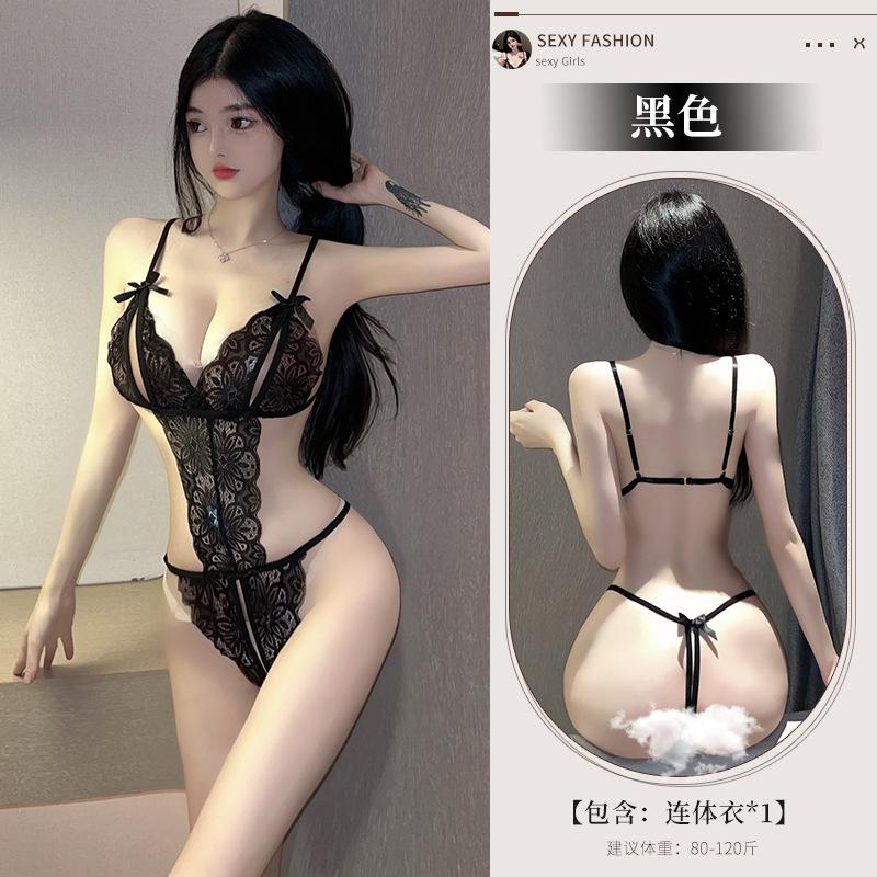 Sexy lingerie lace open crotch free onesie sexy temptation uniform perspective hollow