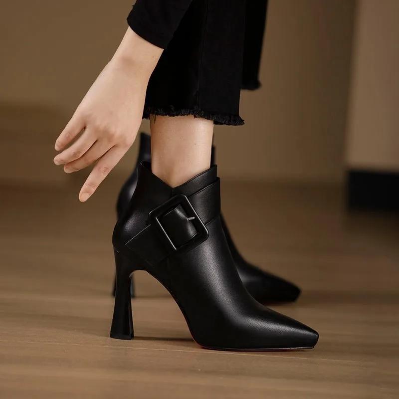 Hot Sale Ladies Shoes Ankle Women's Boots Elegant Modern Boots Women Solid Buckle Zipper Pointed Toe High Heel Female Shoes