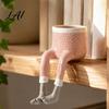 Resin Succulents Pot with Drainage Funny Leggy Human Shaped Planter Creative Legs Sitting Figurine Flower Pot Unique Planter for Indoor Home