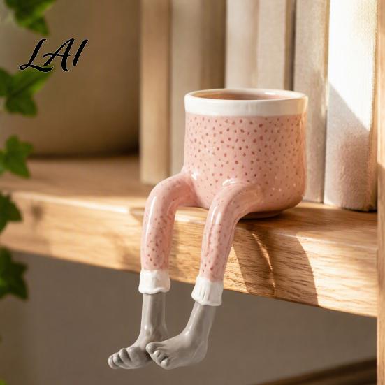 Resin Succulents Pot with Drainage Funny Leggy Human Shaped Planter Creative Legs Sitting Figurine Flower Pot Unique Planter for Indoor Home