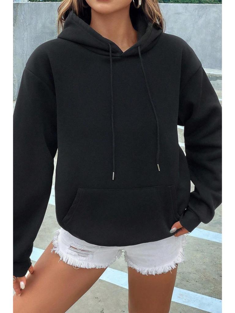 Женская повседневная свободная толстовка с капюшоном, однотонная, на осень и зиму