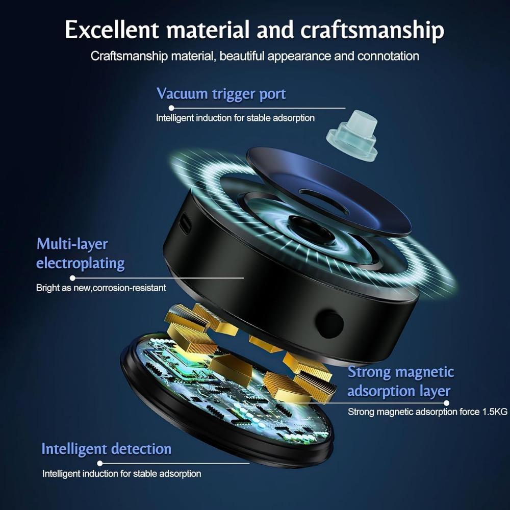 Magnetic Car Mobile Phone Holder Vacuum Suction Phone Holder Strong Grip 360° Rotation Hands-Free Mount Compatible with All Phones