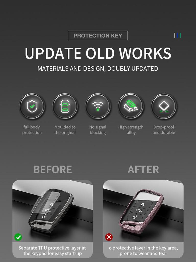 Volkswagen Key Case for Magotan, Passat CC, Tiguan L, Teramont X, Lavida, Magotan B8 - Car Key Shell with Buckle