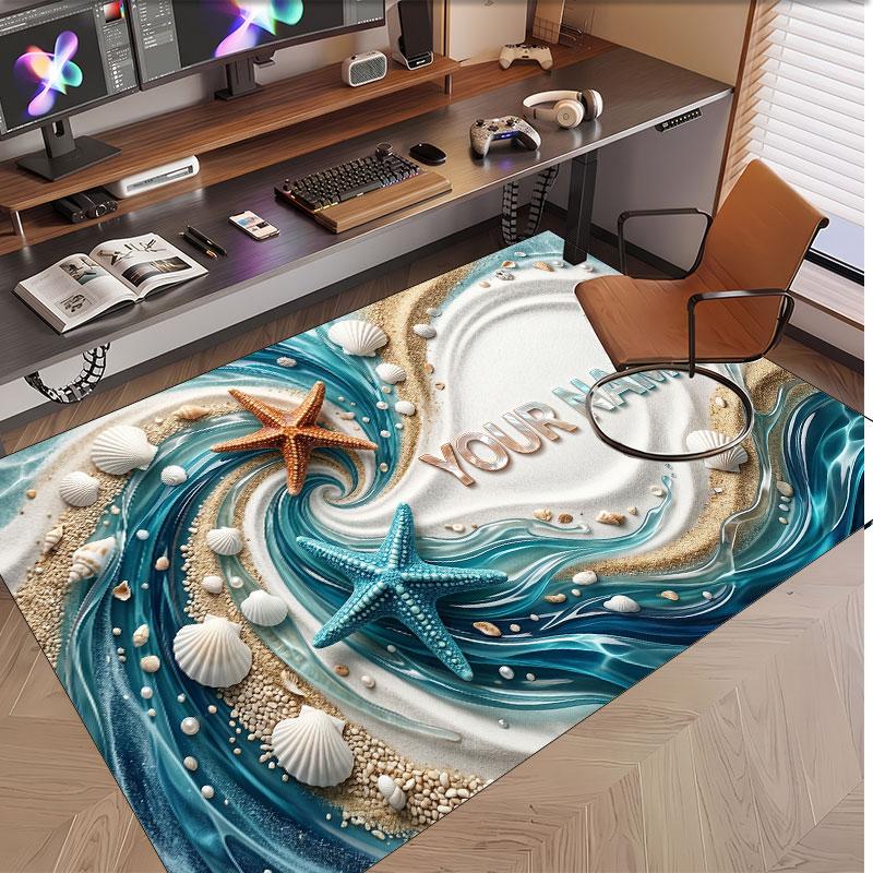 Fish Ocean Theme Soft Crystal Velvet Rug Custom Name & Text Print Non Slip Floor Rug for Bedroom Living Room
