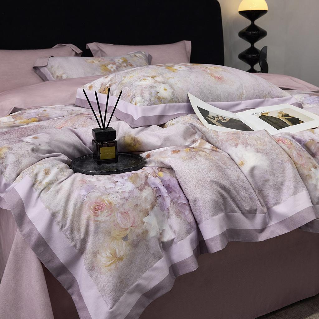 Light luxury and high-end all cotton brushed thickened warm autumn and winter four piece set - Huaxijian Purple