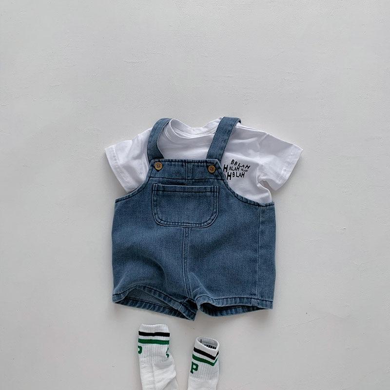 Summer Baby Clothing Set Toddler Girls Clothes Suit Infant Tee and Denim Overall Boys Outfit