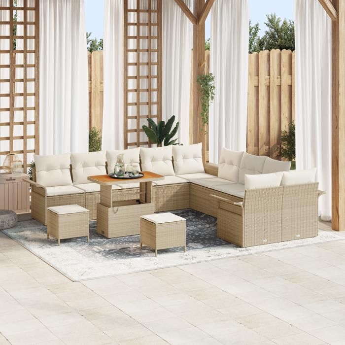 VidaXL Ensemble de canapé de jardin 13 pcs Beige polyrotin, Mobilier moderne pour jardin et terrasse, salon extérieur 3362196