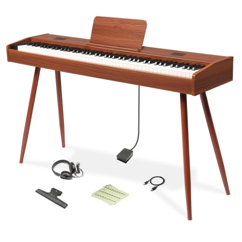 Longeye MOLD1X 88-Key Digital Piano with Hammer Action Keyboard and Wood Grain Finish, Integrated Stand, Authentic Piano Touch, 10W Output, MIDI Suppo