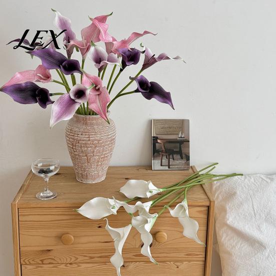Flexible Flower Branches Artificial Calla Lily Flowers, Realistic EVA Faux Flower, Flowers Soft Touch Fake Lilies for Home Wedding Decor Retro