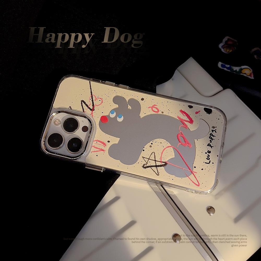 Ins Graffiti Puppy Happy Love Dog Зеркало противоударная задняя крышка для Iphone 11 13 Promax 12 14 Pro Max чехол для телефона 2023 Shell