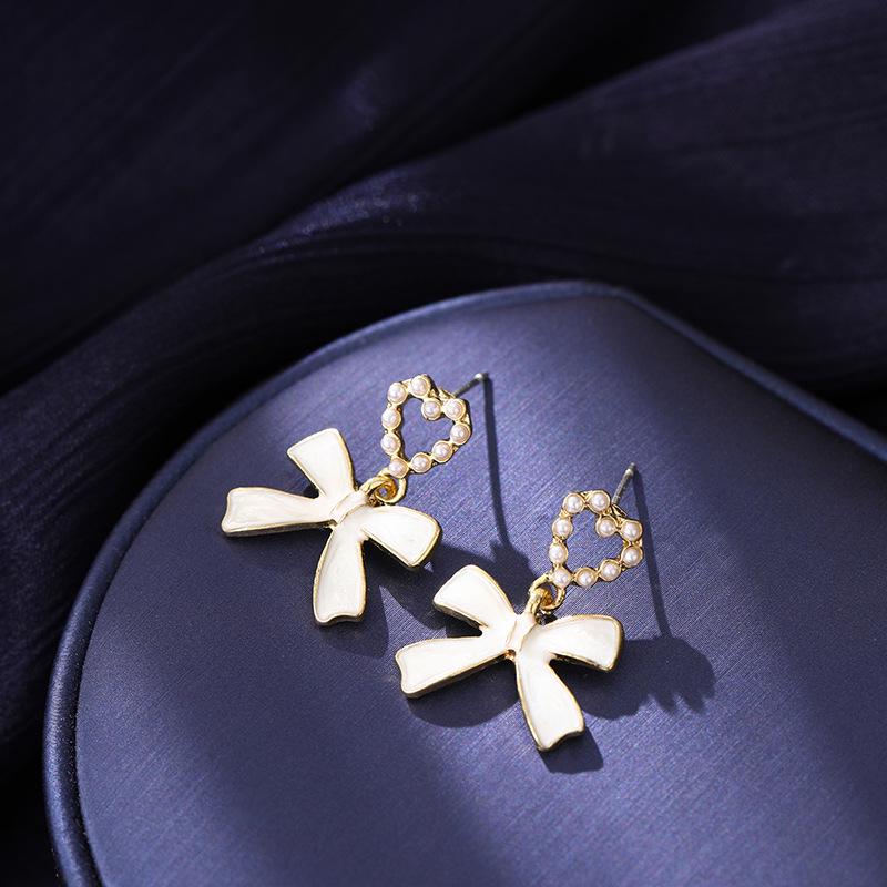 Длинные серьги-бантики из серебряных игл S925 с кошачьим глазом и жемчугом - Ретро и универсальный стиль для женщин