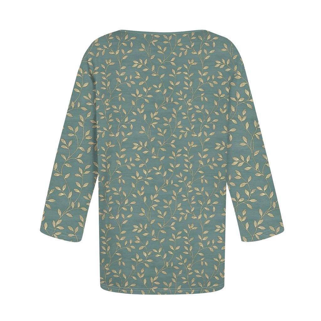 Women's T Shirt Tee Print Button 3/4 Sleeve Daily Weekend Fashion Basic Regular Top