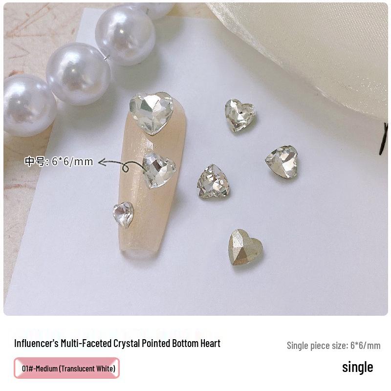 Heart Rhinestone Nail Art Accessories: Super Shiny Crystal Glass In Iridescent Peach, Small & Large Sizes