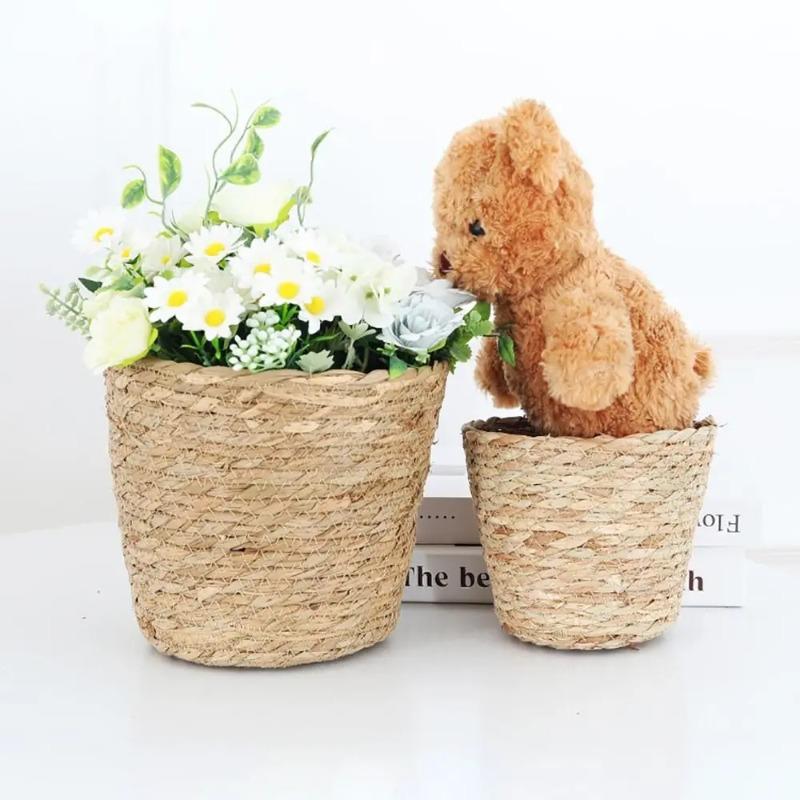 Плетеная корзина-кашпо из ротанга и соломы S/M/L Контейнер-горшок для цветов для сада, террасы, балкона, декоративная мебель для дома