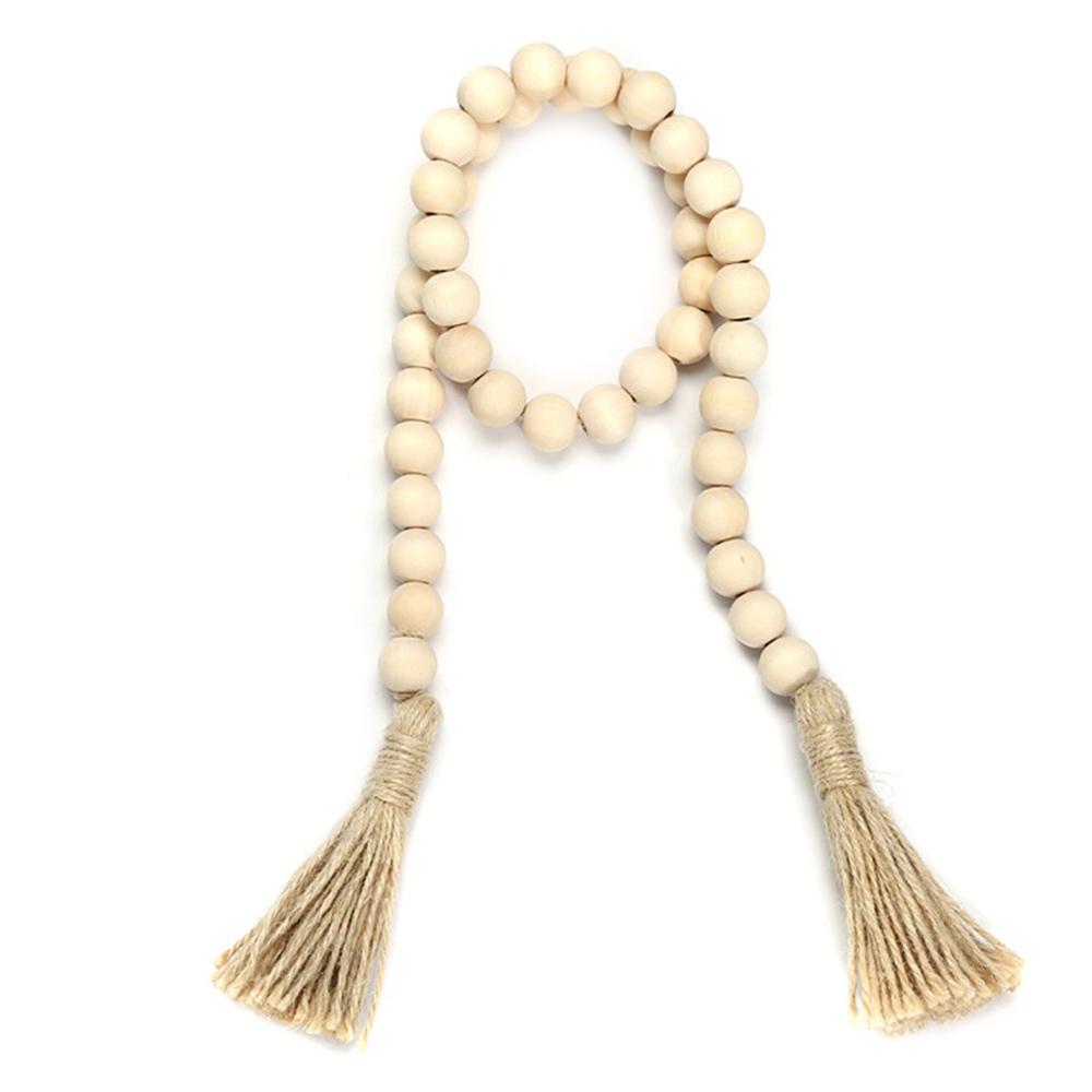 Decor Farmhouse Handmade Garland Wall Hanging Tassels String Wood Bead Garland With Jute Rustic