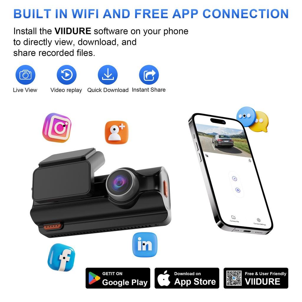 Новый 4K видеорегистратор, двойная камера, WiFi, Автомобильный DVR, Запись спереди и сзади, 4K+2.5K, Мониторинг парковки, G-сенсор, Циклическая запись